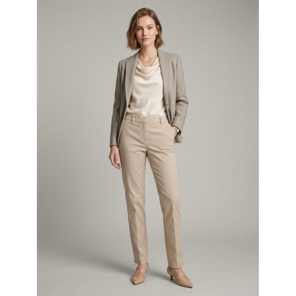 Lafayette 148 New York Pants - Lafayette 148 New York Beige Cotton Lycra Stretch Slim Straight Leg Pants Sz 4
